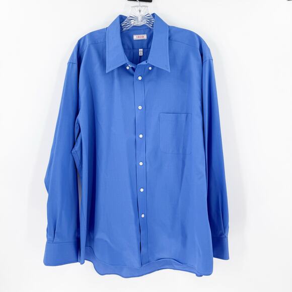 IZOD Blue Button Front Collared Dres Shirt Men's Size 18 34/35 - Picture 1 of 11